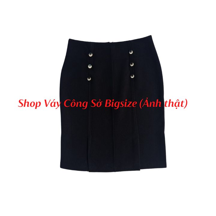 Váy bút chì dáng ngắn thiết kế phối nút duyên dáng vải kaki thun co giãn, thoáng mát - Shop váy công sở Bigsize Ms09