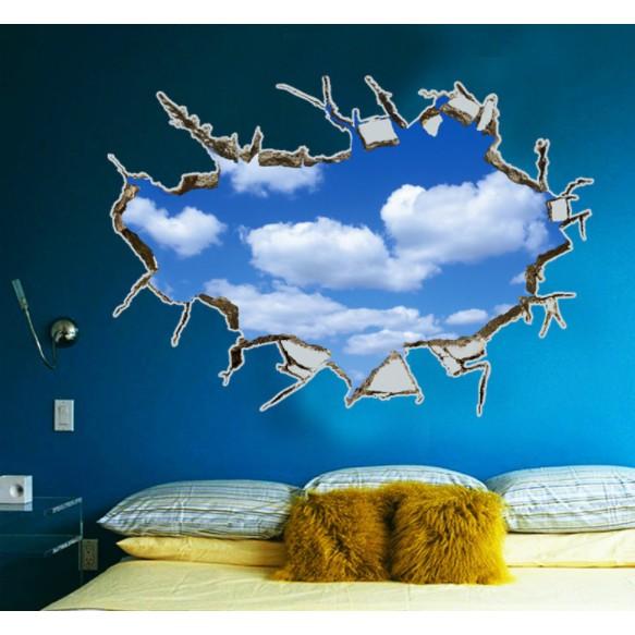 Decal trang trí Vết nứt tường và đám mây