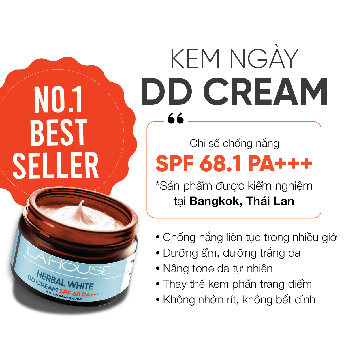Kem dưỡng ngày trắng da, làm sáng da,làm mờ dấu hiệu lão hóa da Lá House Herbal White DD Cream SPF 60PA+++ 10ml/30ml