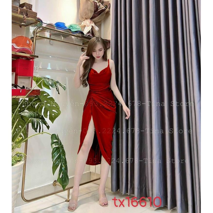 Đầm body dự tiệc 2s cổ đỗ xếp ly phom chuẩn đẹp