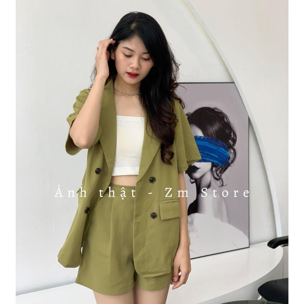 Set Áo Vest Blazer Cộc Tay Basic Kèm Quần Short Đùi Màu Trơn Thanh Lich Chuẩn Form Chất Đẹp Zmstore