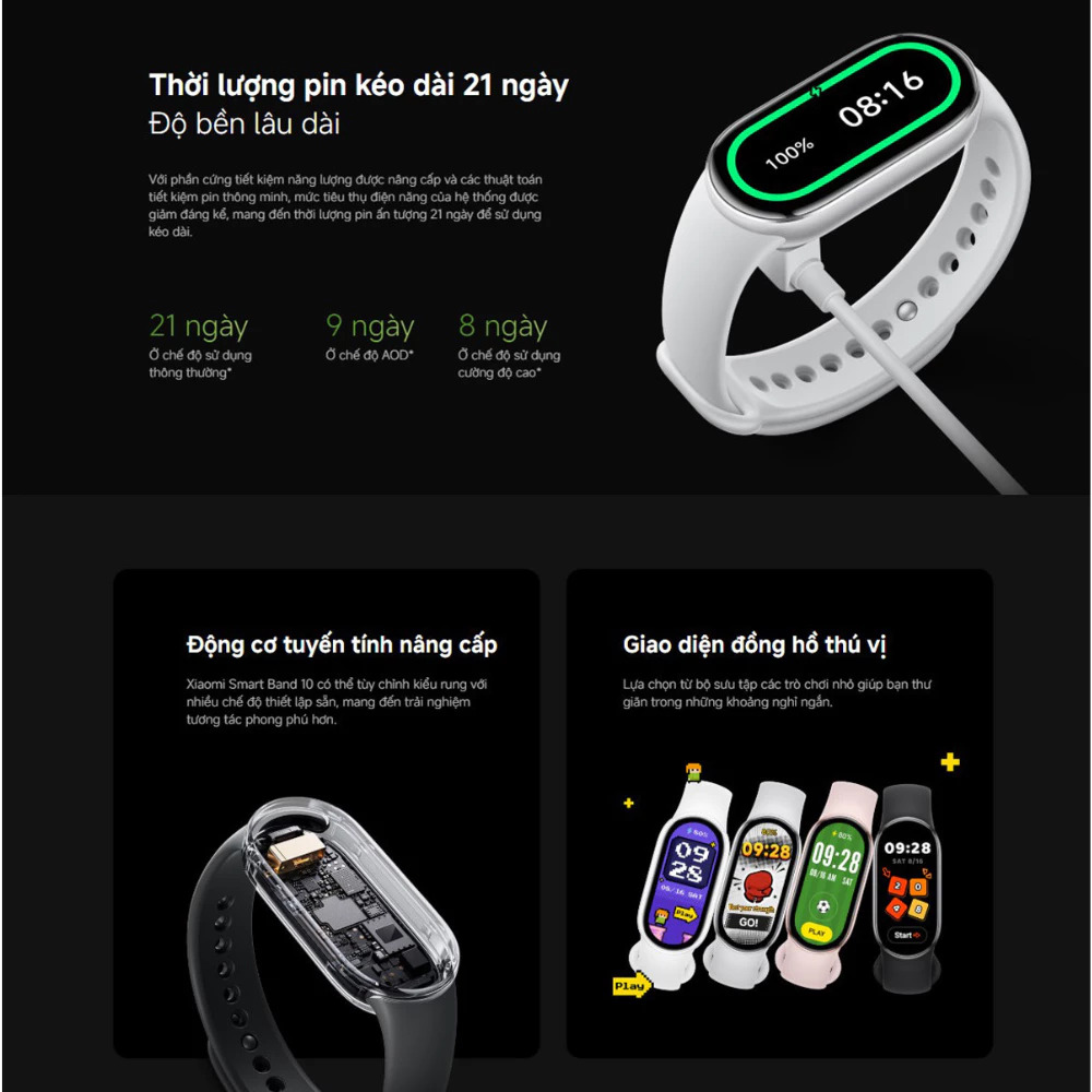 Vòng đeo tay thông minh Xiaomi Mi Band 10 - Màn hình Amoled 1.72" - Bluetooth 5.4 - Kháng nước 5ATM - Hàng chính hãng