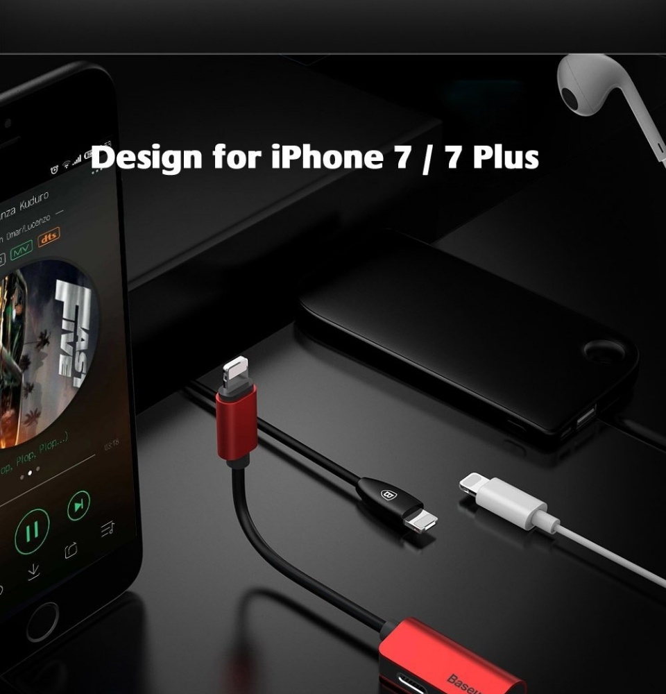 Bộ chia cổng iphone 1 thành 2 Baseus L37 - Đầu chuyển Jack chuyển adapter vừa sạc vừa nghe nhạc có thể đàm thoại cho ip ipad - hàng chính hãng