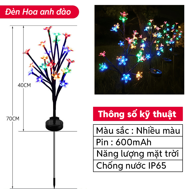 Đèn Trang Trí Năng Lượng Mặt Trời Hoa Anh Đào, Nhiều Màu Sắc, Dễ Lắp Đặt - DA3043