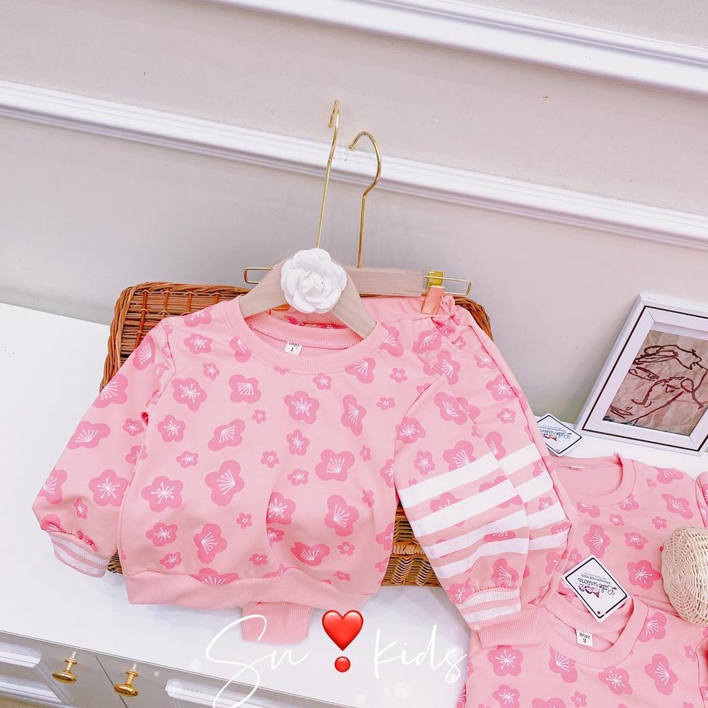 Quần áo trẻ em, bộ quần áo cho bé gái màu hồng chất liệu da cá cực xinh cho bé mặc thu và đông