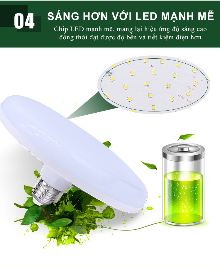 Đèn Led đĩa bay đui xoáy ánh sáng trắng ( 18W - 24W - 36W - 50W ) cao cấp - Huy Tưởng