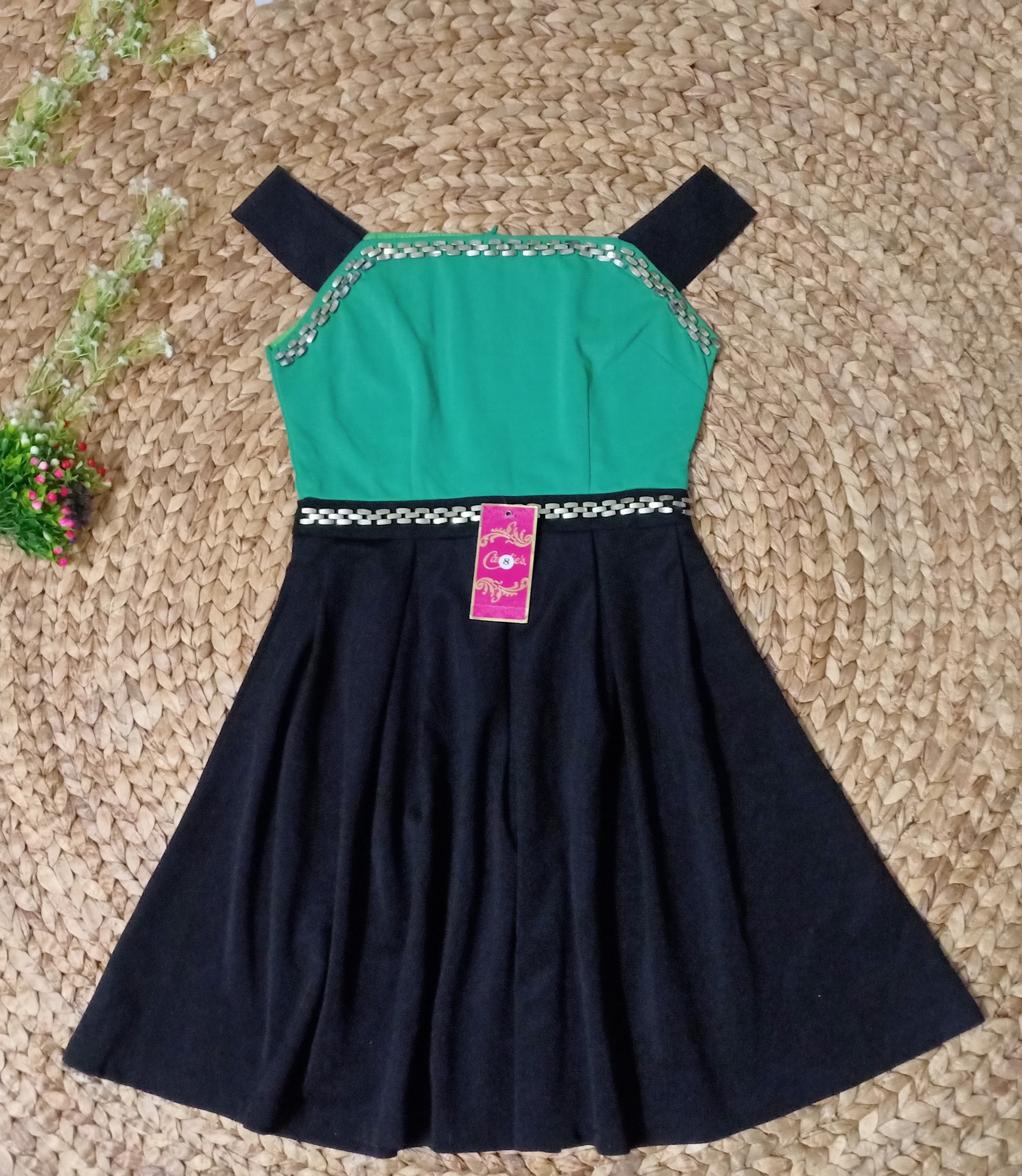 Đầm Nữ Dáng Xòe Cực Xinh  - Xanh phối đen - Size 1 (40kg - 48kg)