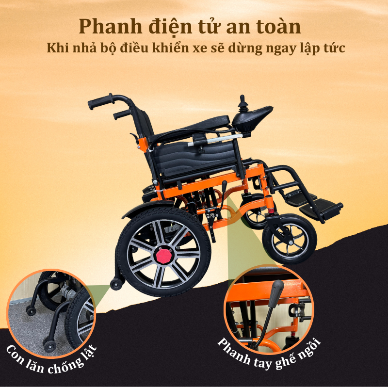 Xe lăn điện động cơ kép, dung lượng pin lớn, an toàn, dễ điều khiển, khung hợp kim chắc chắn, gấp gọn khi không sử dụng chính hãng Nikita