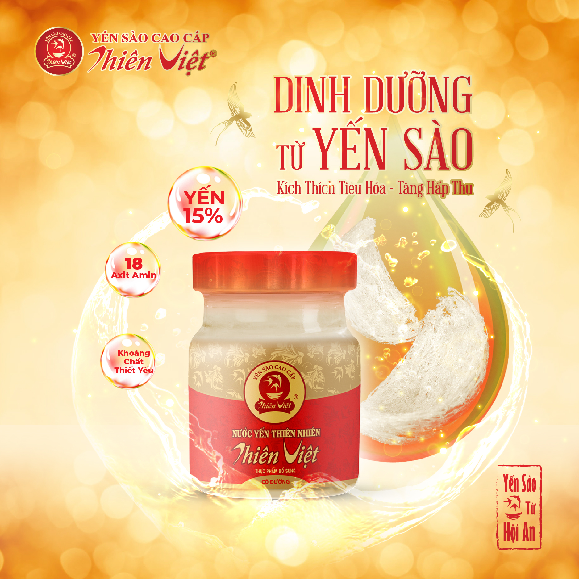 Combo 10 hũ Nước Yến Sào Cao Cấp Thiên Việt 15% Tổ yến (10 hũ x 70ml)