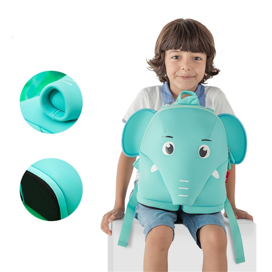 Balo Đi Học Mẫu Giáo Mầm Non Cho Bé Trai Gái - Ba Lô Chống Nước Hình 3D Voi Xanh chất đẹp giá rẻ