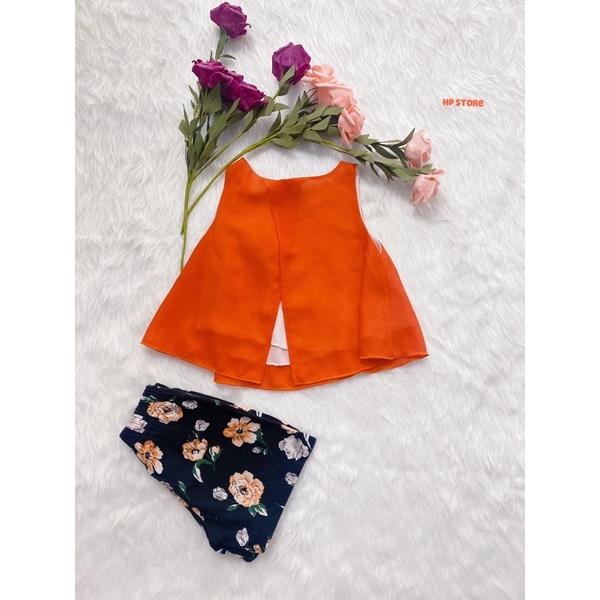 Bộ Áo Quần Ngố Hoa Cam Đính Hoa 7->15 Tháng Bé Gái Chất Voan Siêu Xinh