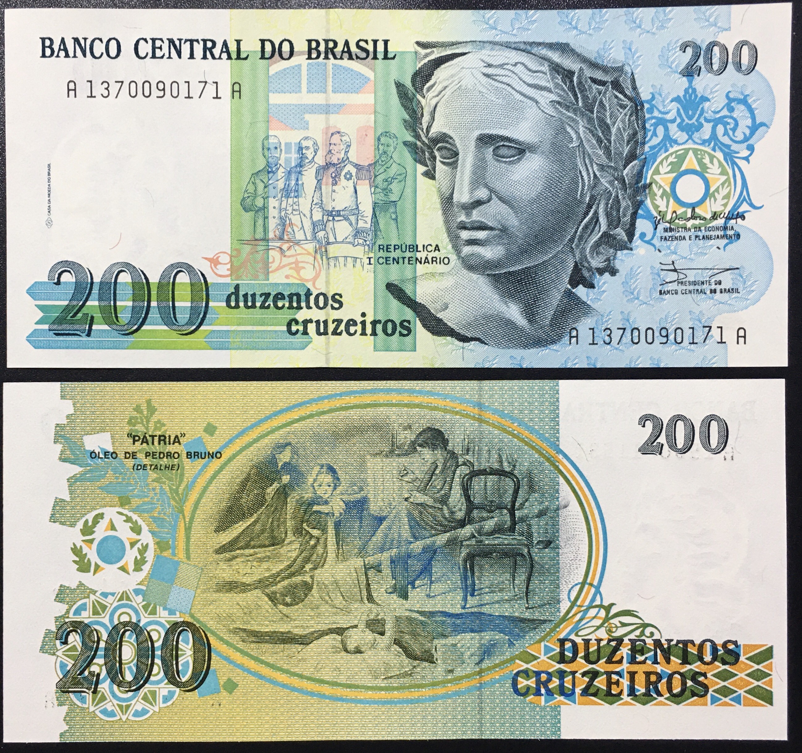[TIỀN CỔ SƯU TẦM] BRASIL 200 CRUZEIROS 1990 UNC P.229
