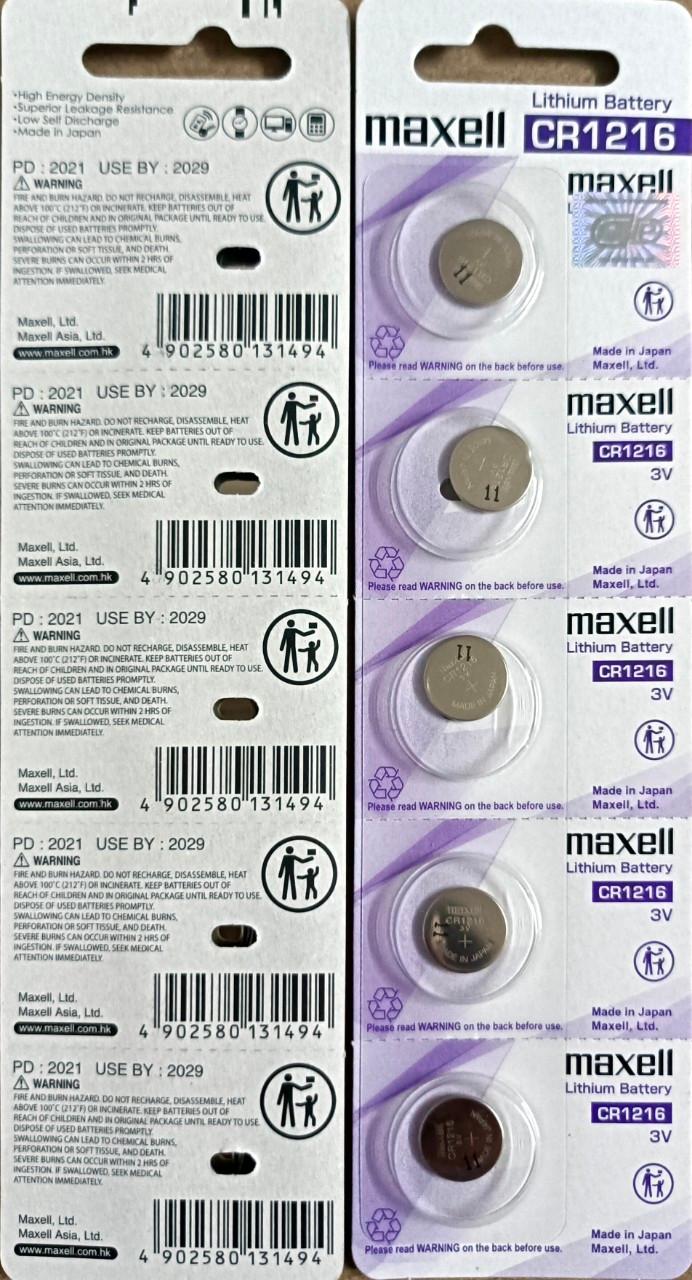 Pin chính hãng Maxell CR1216 Lithium 3V - Made In Japan dành cho đồng hồ, máy tính, smartkey, thiết bị điện tử... - 5 Viên