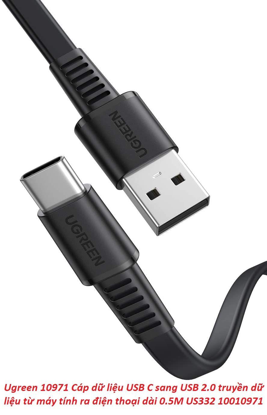 Ugreen UG10971US332TK 0.5M màu đen usb type c 2.0 cáp sạc và truyền dữ liệu từ máy tính ra điện thoại - HÀNG CHÍNH HÃNG