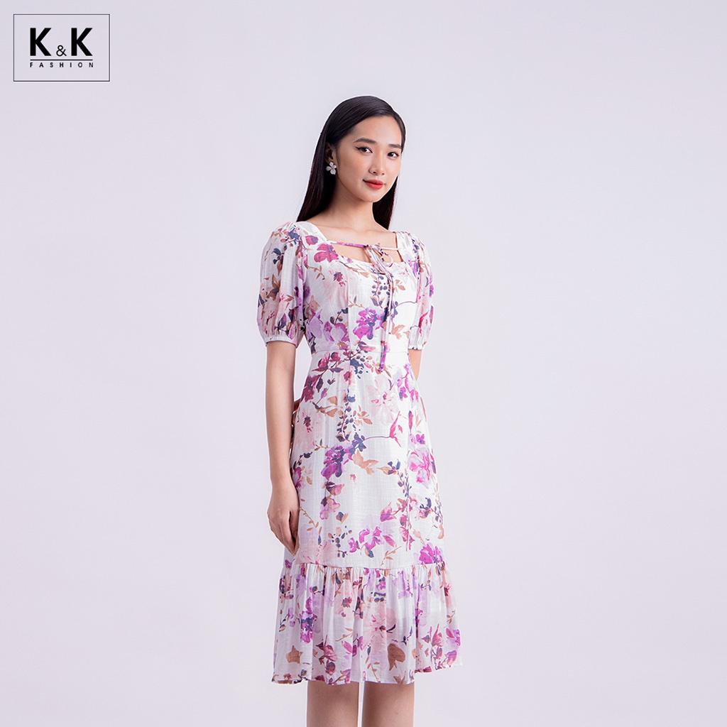 Đầm Hoa Đuôi Cá Cổ Vuông K&amp;K Fashion KK117-36 Chất Liệu Tơ Boi