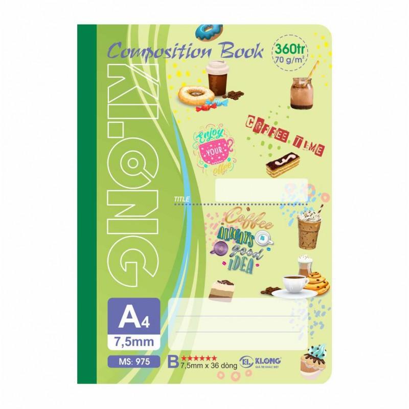 Sổ may dán gáy KLONG 360tr A4 kẻ lề 70/90; MS: 975