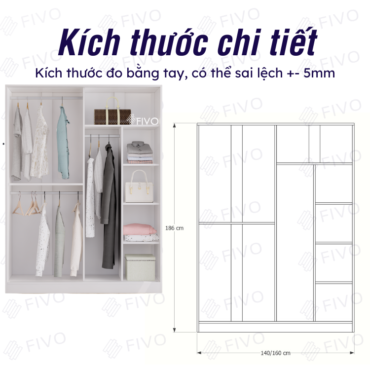 Tủ Đựng Quần Áo Cửa Lùa FIVO Cửa Kéo Thẩm Mĩ Tiện Dụng, Thiết Kế Hiện Đại Dễ Dàng Lắp Ráp Phù hợp Với Mọi Không Gian