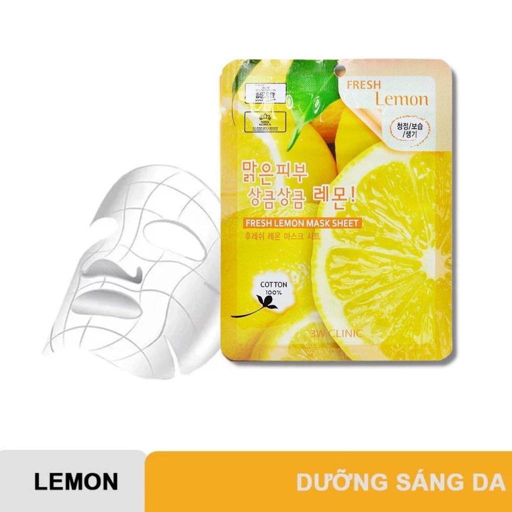 Combo 5 Mặt Nạ 3W Clinic Fresh Lemon Mask Sheet Chiết Xuất Từ Chanh 23ml/Miếng
