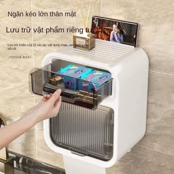 Hộp Đựng Giấy Vệ Sinh 2 Tầng Dán Tường Chống Thấm Nước Có Ngăn Kéo Để Đồ Và Kệ Để Điện Thoại Tiện Lợi