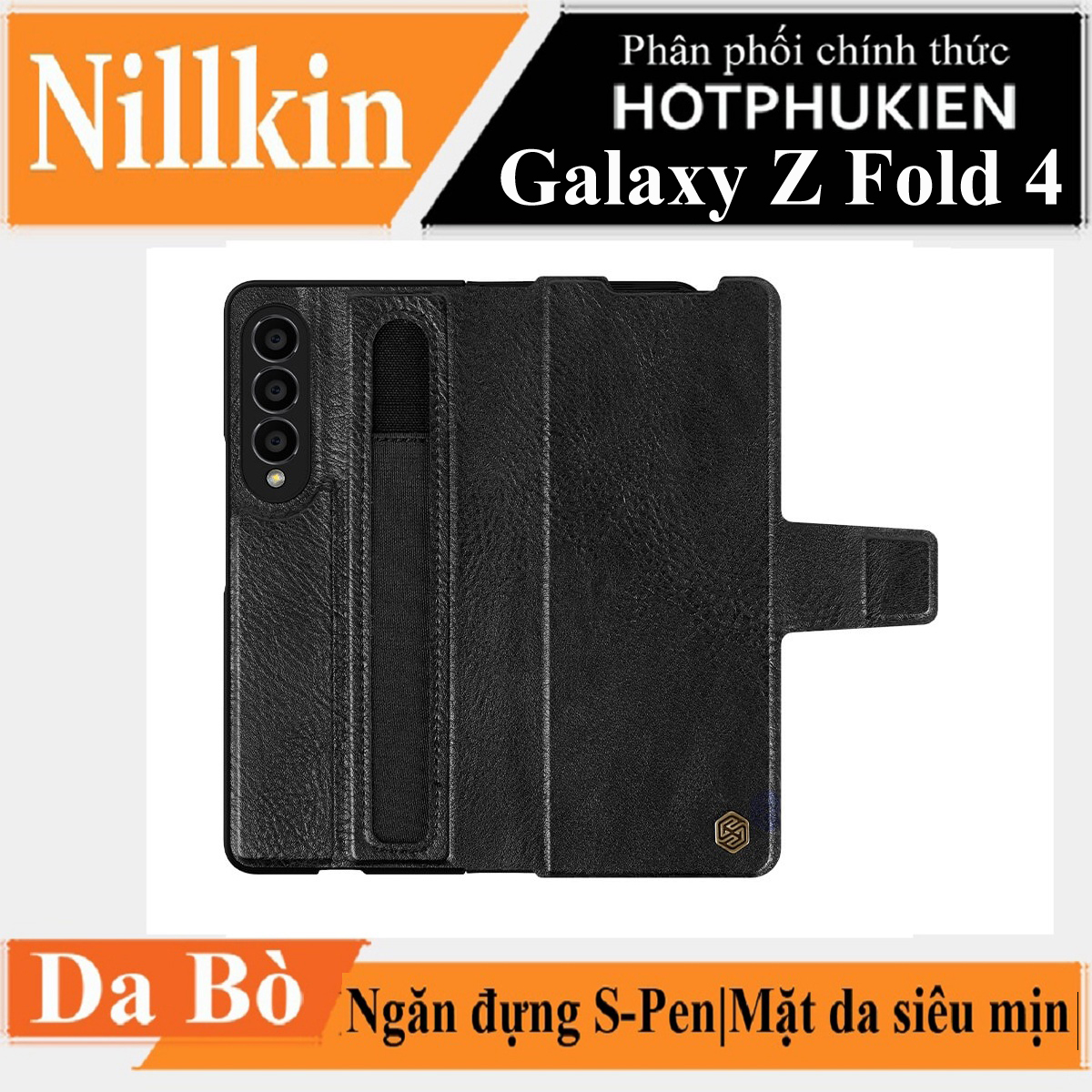Case bao da chống sốc cho Samsung Galaxy Z Fold 4 trang bị ngăn đựng S-Pen hiệu Nillkin Aoge Leather Cover Case  - hàng nhập khẩu