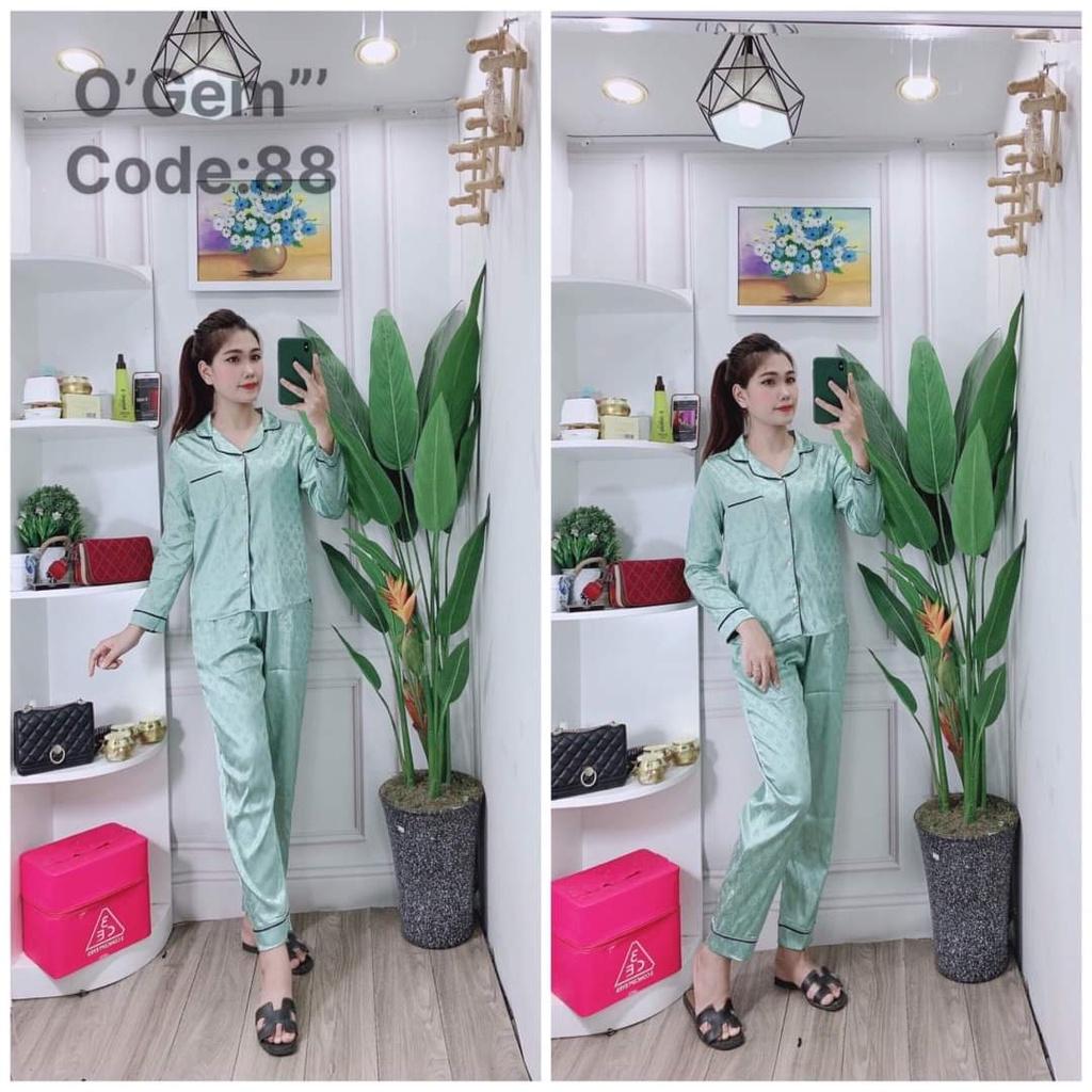 Đồ bộ pijama dài - bộ dài pyjama cao cấp, in họa tiết, vải satin mền mịn, mặc thoáng mát size 45-56kg