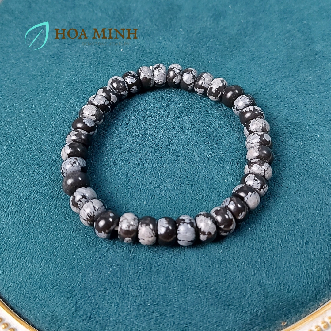 Vòng tay phong thủy đá Mã Não đen xám kiểu bánh xe size 8.3 li phong cách thời trang