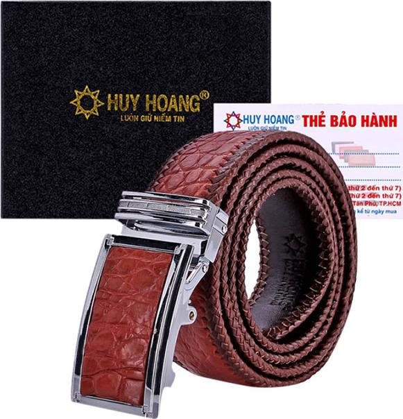 Thắt Lưng Nam Da Cá Sấu Đan Viền Bản Lớn Huy Hoàng HT4290 - Nâu Đỏ