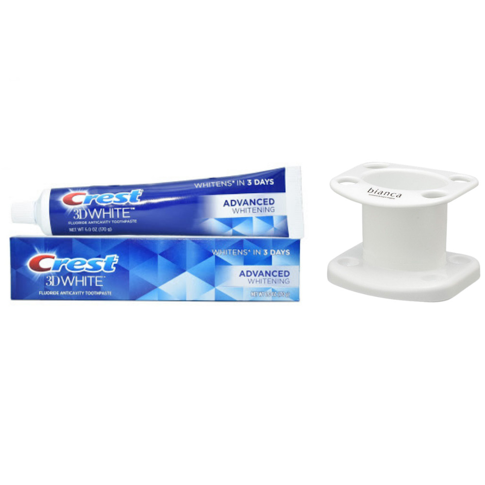Bộ Kem đánh Răng Crest 3D White và Giá để bàn chải đánh răng Inomata- Tặng túi zip 5 kẹo Senjaku