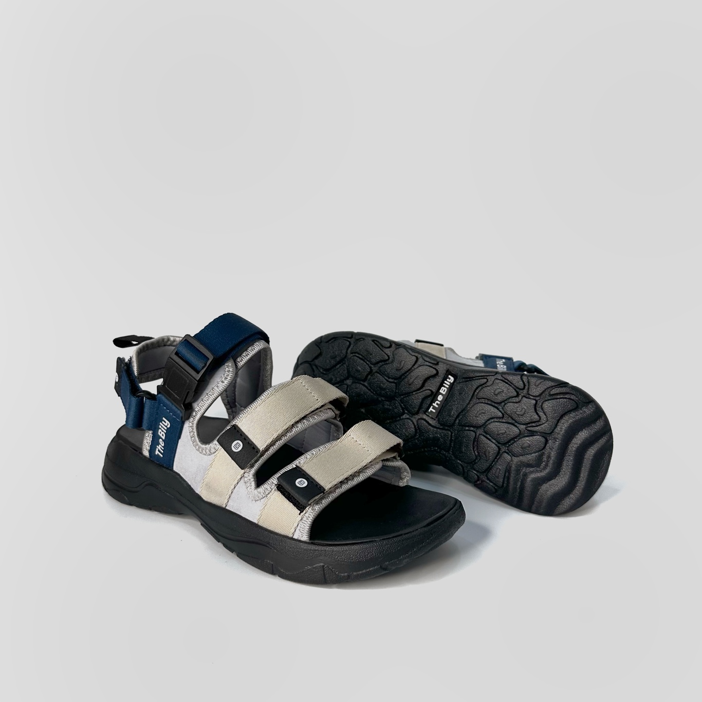 Giày Sandal Nam Nữ Unisex The BiLy Quai Ngang Dây Dù Đế IP Siêu Êm Nhẹ Màu Xanh Kem-BL08