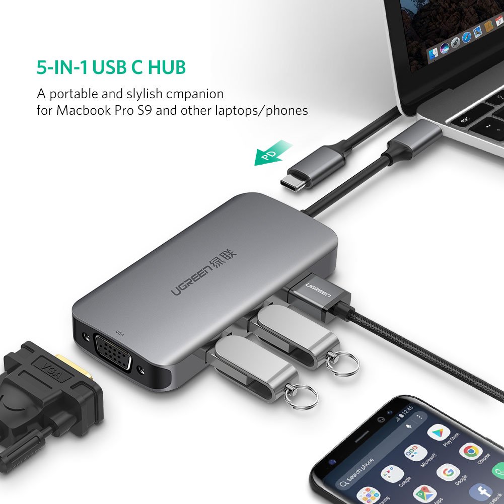 Cáp USB Type C to VGA, Hub USB 3.0 Ugreen 50210 - Hàng Chính Hãng