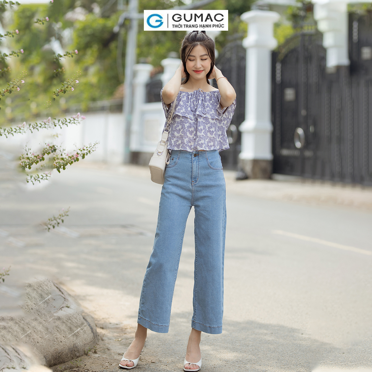 Quần Jeans ống rộng dáng lửng tôn dáng trẻ trung thời trang GUMAC QJD07054
