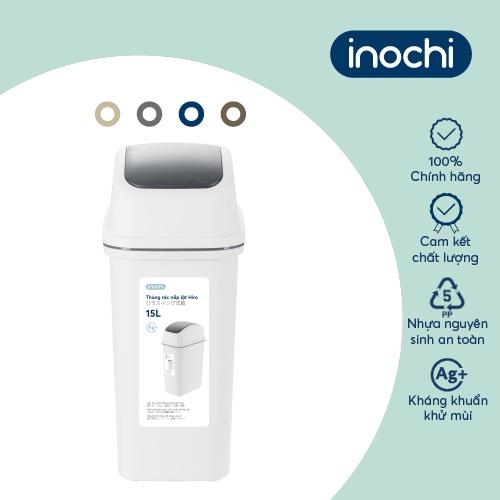 Thùng rác nắp lật Inochi - Hiro 15L Thân Trắng kem + Nắp Ghi sữa/ Xanh chàm/ Nâu café/ Be sữa