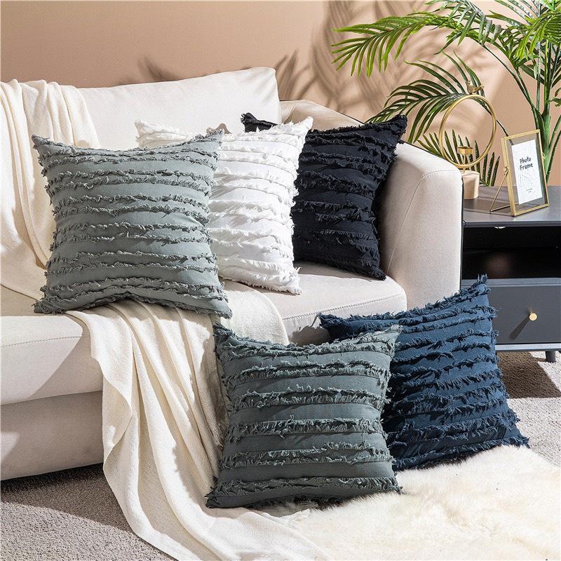 Gối Tựa Lưng Trang Trí Sofa Vải Bố TUA RUA CAO CẤP KHÔNG XÙ LÔNG SBK143