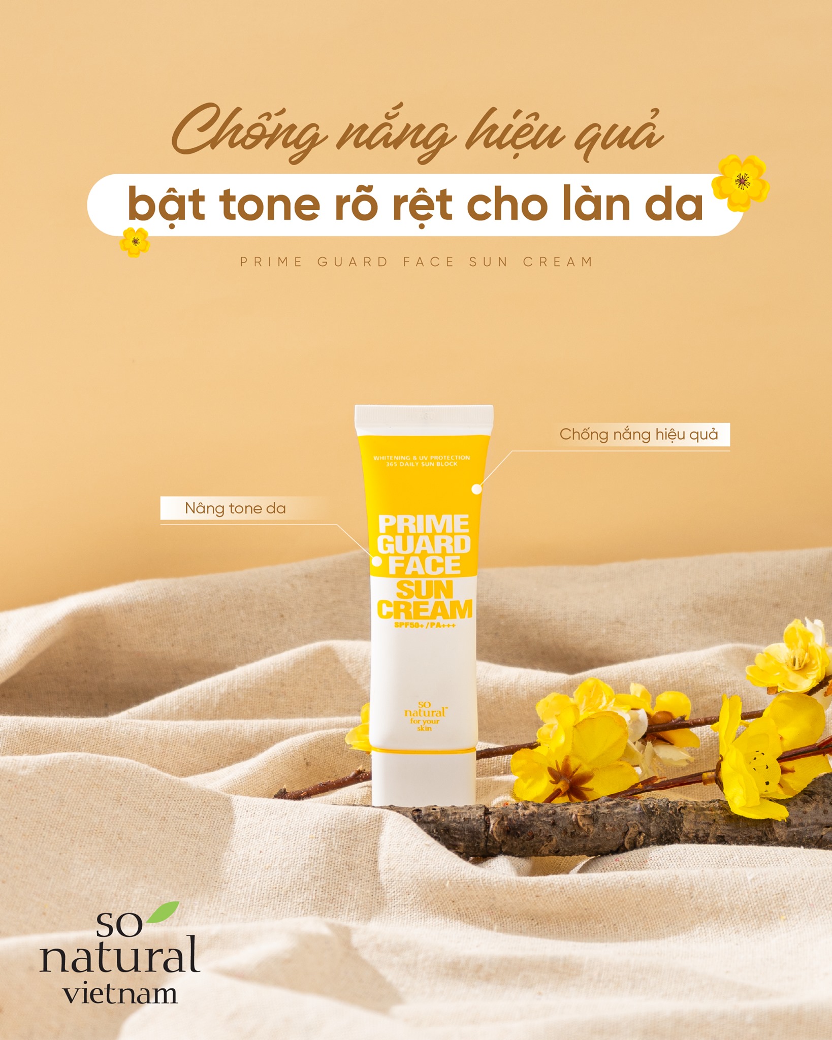 Kem Chống Nắng So Natural Prime Guard Face 30ml SPF50+/PA++++ Giữ Ẩm Da Và Nâng Tone Da