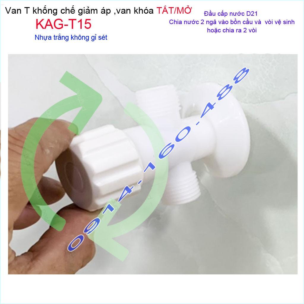 Van khống chế nhựa KAG-T15, van giảm áp T khóa chia nước 100% nhựa trắng dùng cho vùng nước phèn nước mặn siêu bền không