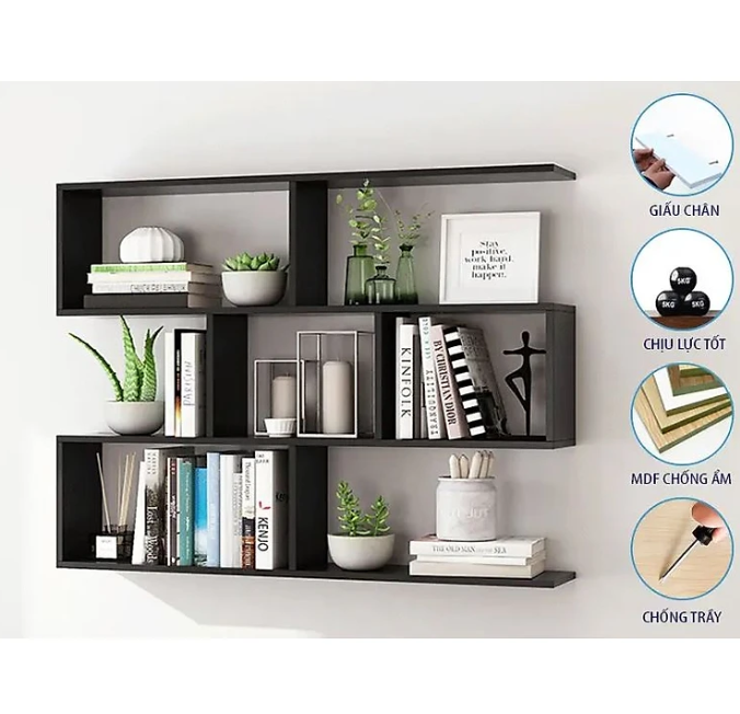 Kệ Sách Gỗ Treo Tường 4 Tầng Tundo CTKT06-80 KT 80 x 82 x 20cm
