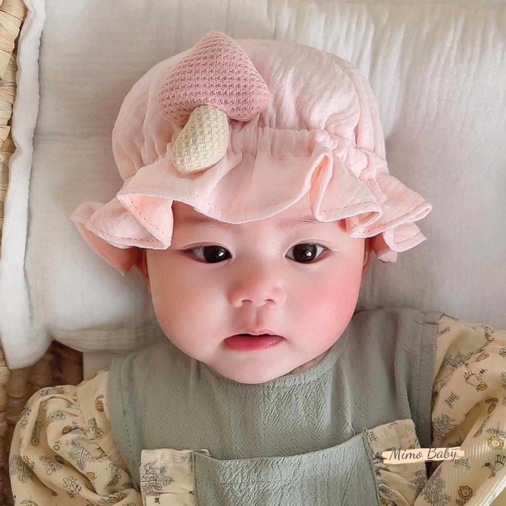 Mũ tai bèo vải xô mềm đính cây nấm len đáng yêu cho bé MH139 Mimo Baby