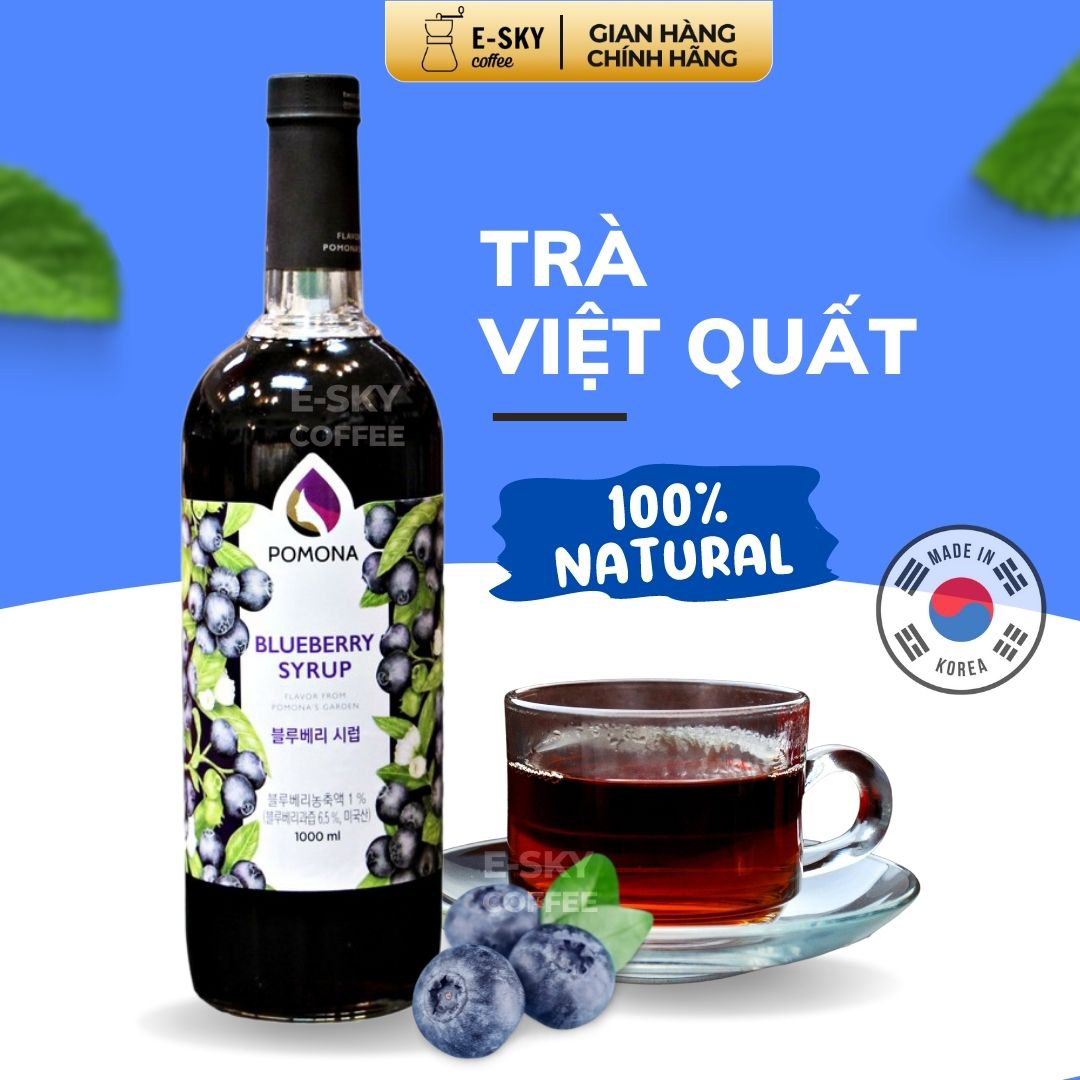 Siro Việt Quất POMONA Blueberry Syrup Nguyên Liệu Pha Chế Hàn Quốc Chai Thủy Tinh 1 lít