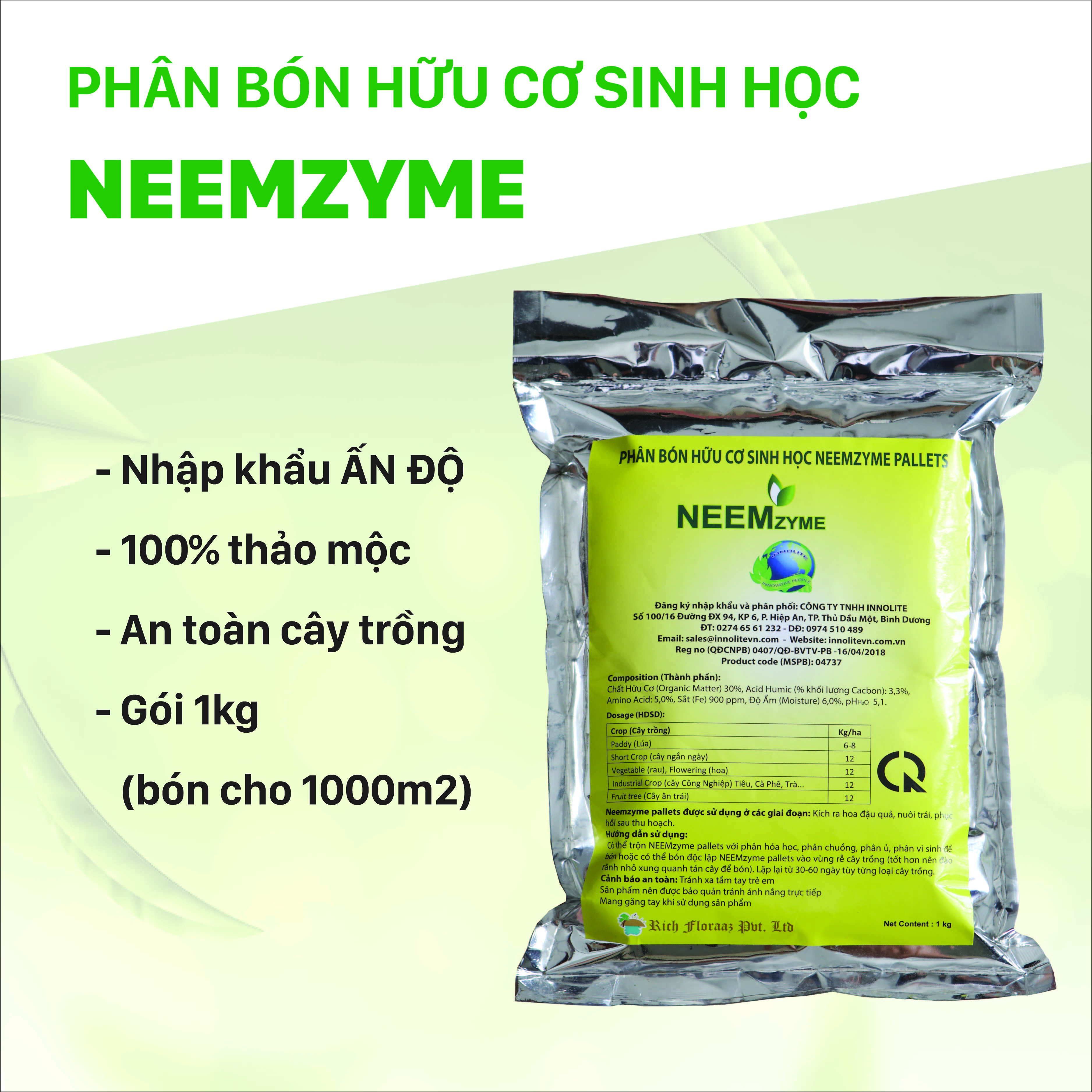 Phân hữu cơ sinh học (Nhập khẩu từ Ấn độ) Neemzyme Pallets -1 KG