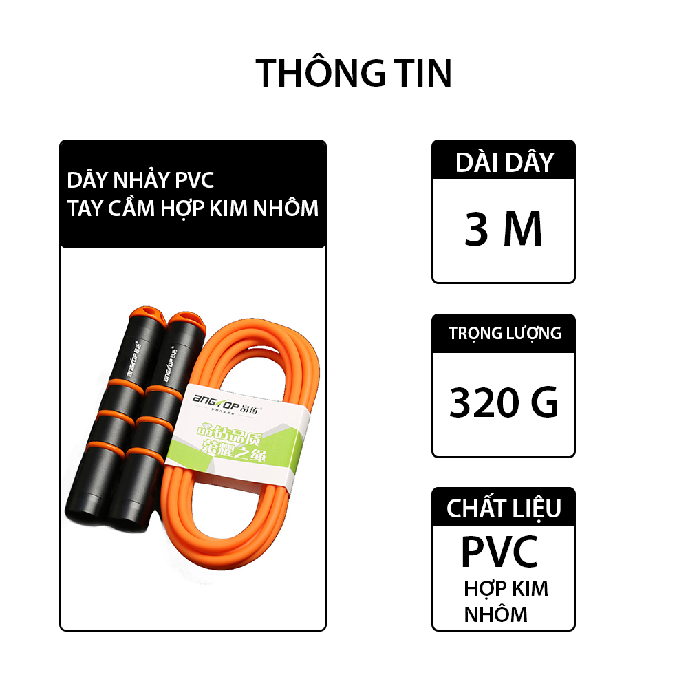 Dây nhảy tập thể lực  Gym ,Boxing , Muay Thái , Tay cầm hợp kim nhôm chống trượt  , dây PVC cao cấp Màu Cam Cleacco - Chính hãng