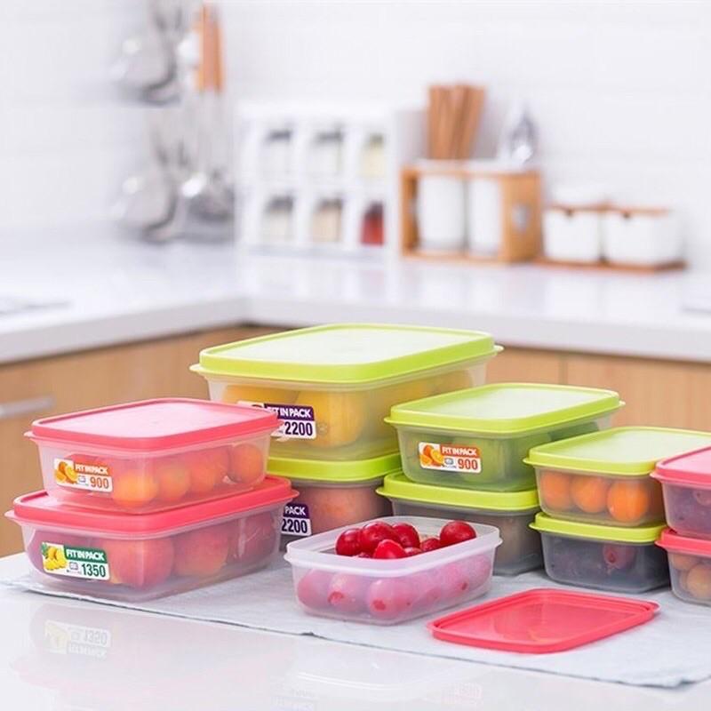 Hộp nhựa đựng thực phẩm nắp dẻo Fit in Pack 300ml 600ml 900ml 1350ml 2200ml Nhật Bản dùng được lò vi sóng