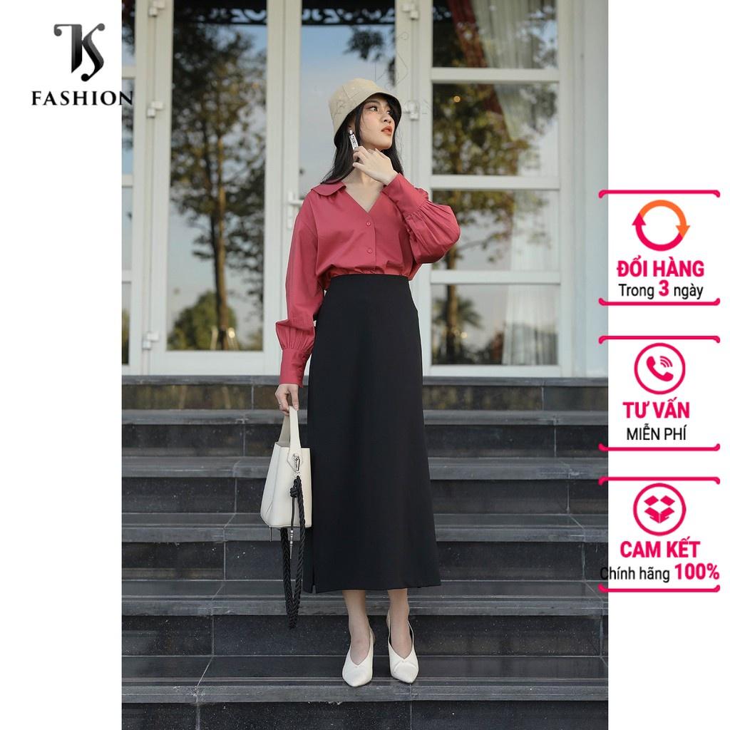 Chân váy công sở dáng dài, màu đen bassic, chất chéo Hàn Quốc, xẻ 2 bên hông, CVK495, hàng thiết kế cao cấp TK Fashion