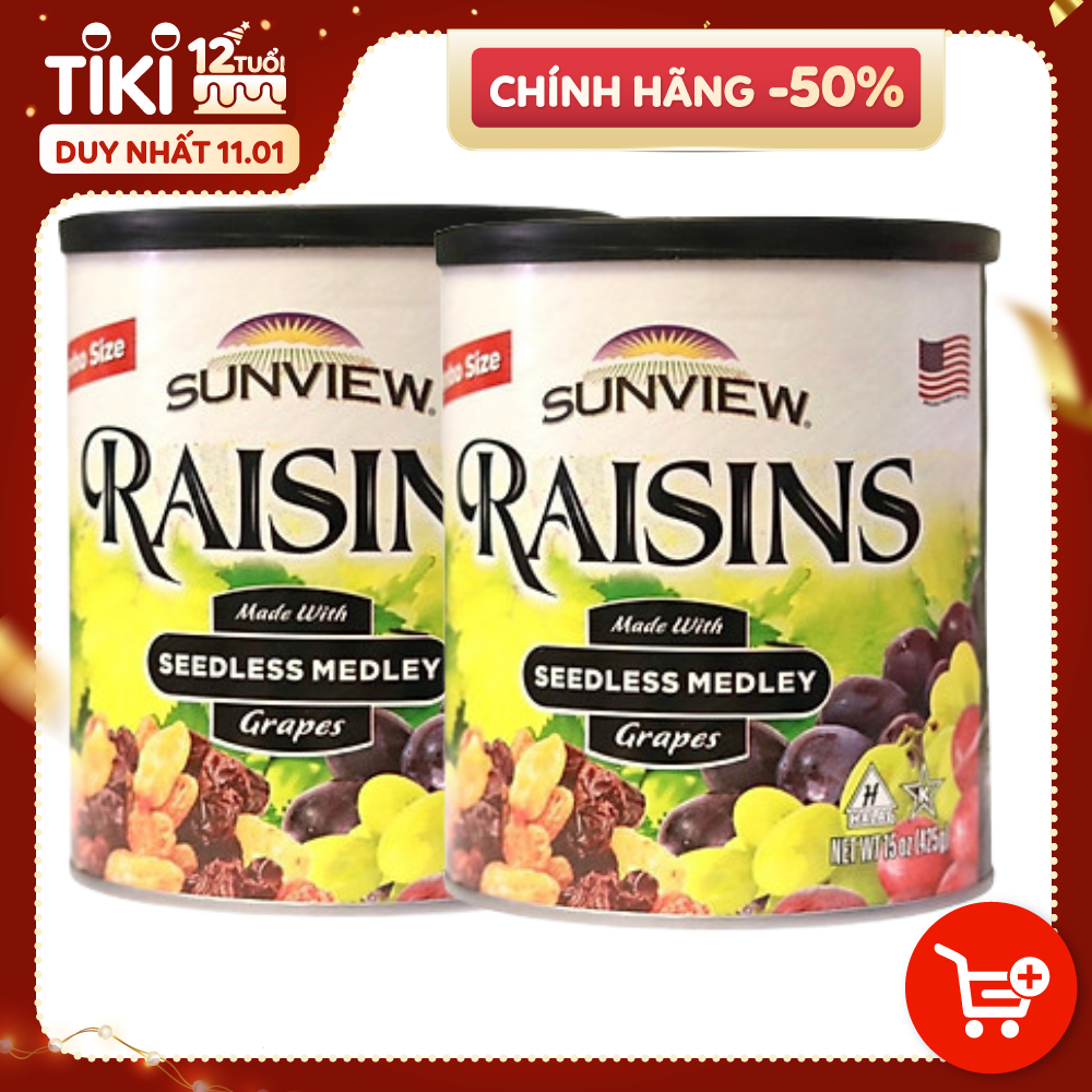 Combo 2 Hộp Nho Khô Mỹ Thập Cẩm Không Hạt Sunview Raisins Seedless Medley 425g