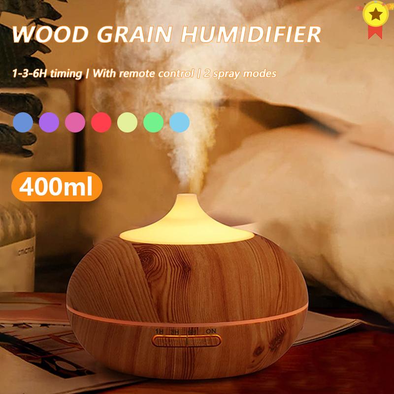 400Ml Máy Tạo Độ Ẩm Không Khí Thơm Khuếch Tán Điều Khiển Từ Xa Nồi Cơm Điện Từ Máy Phun Sương Tạo Ẩm Vân Gỗ Phun Sương Tạo Xông Phòng Máy Lọc Không Khí Cho Gia Đình