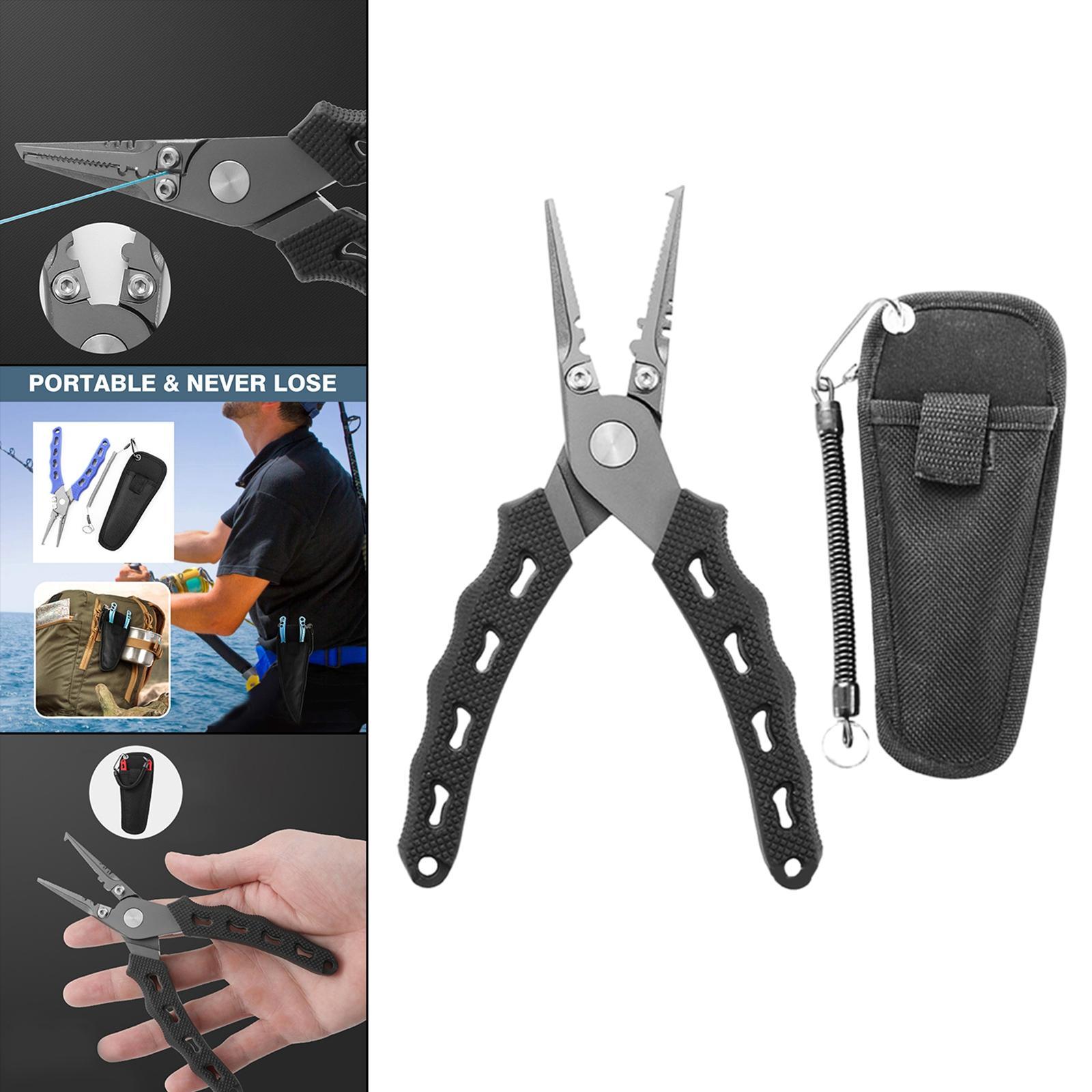 Fishing Pliers Saltwater with Sheath and Lanyard, Braid Cutters Split Ring Pliers Hook Remover Line Cutting Stainless Steel, Durable and Lightweight