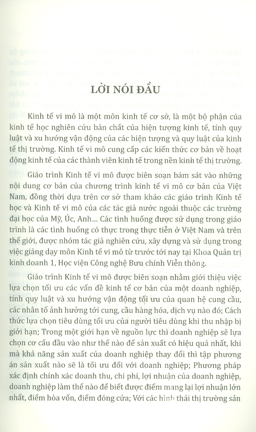 Giáo Trình Kinh Tế Vi Mô - TS. Vũ Trọng Phong &amp; TS. Trần Thị Hòa - (bìa mềm)