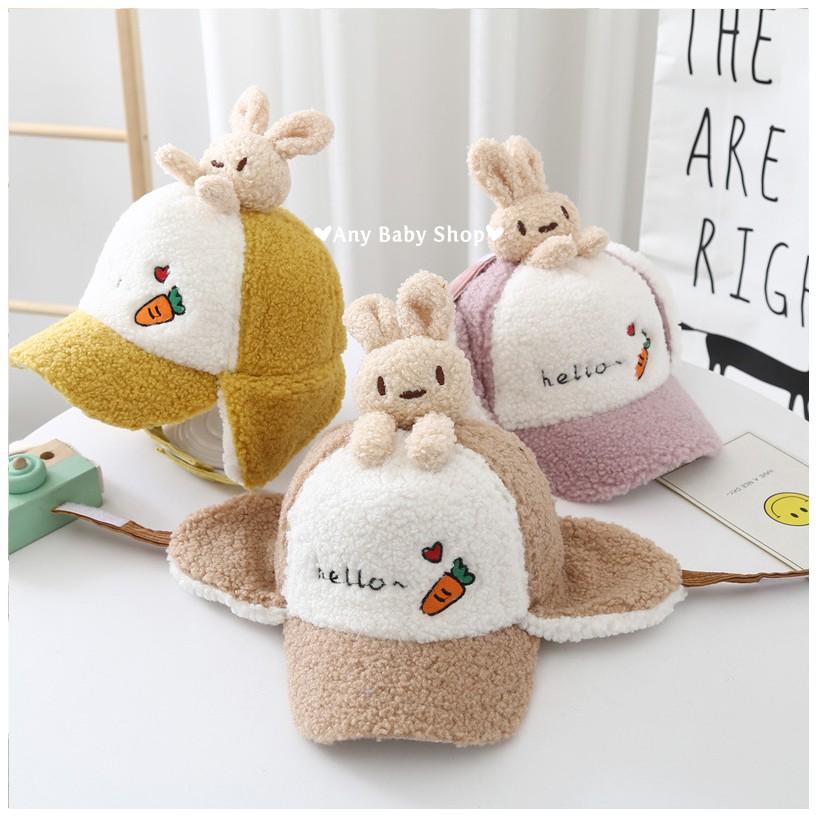 Mũ nón phi công in hình cà rốt và thỏ con cute cho bé trai bé gái có ốp tai nhiều màu dễ thương-hàng có sẵn