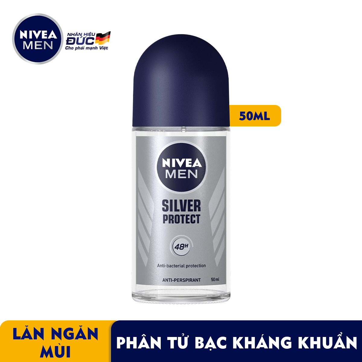 Lăn Ngăn Mùi NIVEA MEN Silver Protect Phân Tử Bạc Giảm 99.9% Vi Khuẩn Gây Mùi (50ml) - 83778
