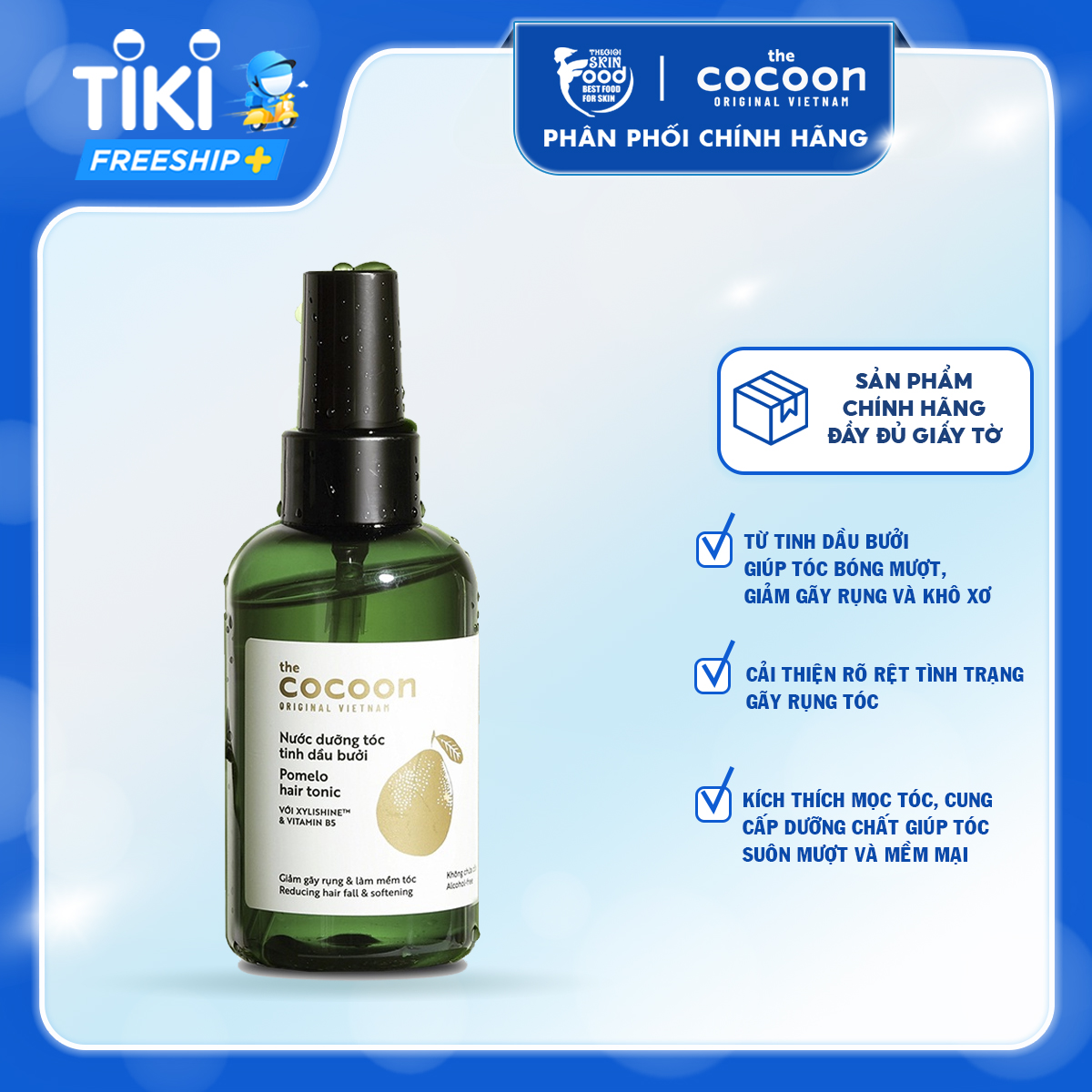 Nước Dưỡng Tóc Giảm Gãy Rụng Và Làm Mềm Tóc Tinh Dầu Bưởi The Cocoon Pomelo Hair Tonic 140ml