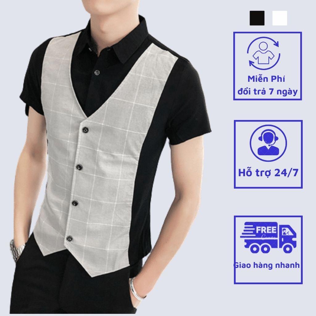 Áo sơ mi, Áo sơ mi nam cộc tay phối Gile, tạo điểm nổi bật cho chiếc áo của bạn sang trọng lịch lãm, trẻ trung, mã -H42